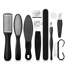 Freelance Shop Foot Callus Remover Stainless Coarse and Fine Heel Easy to Easy to and Easy to Clean 10-Piece Set, Steel, File, Grip, Durable, Safe, svart