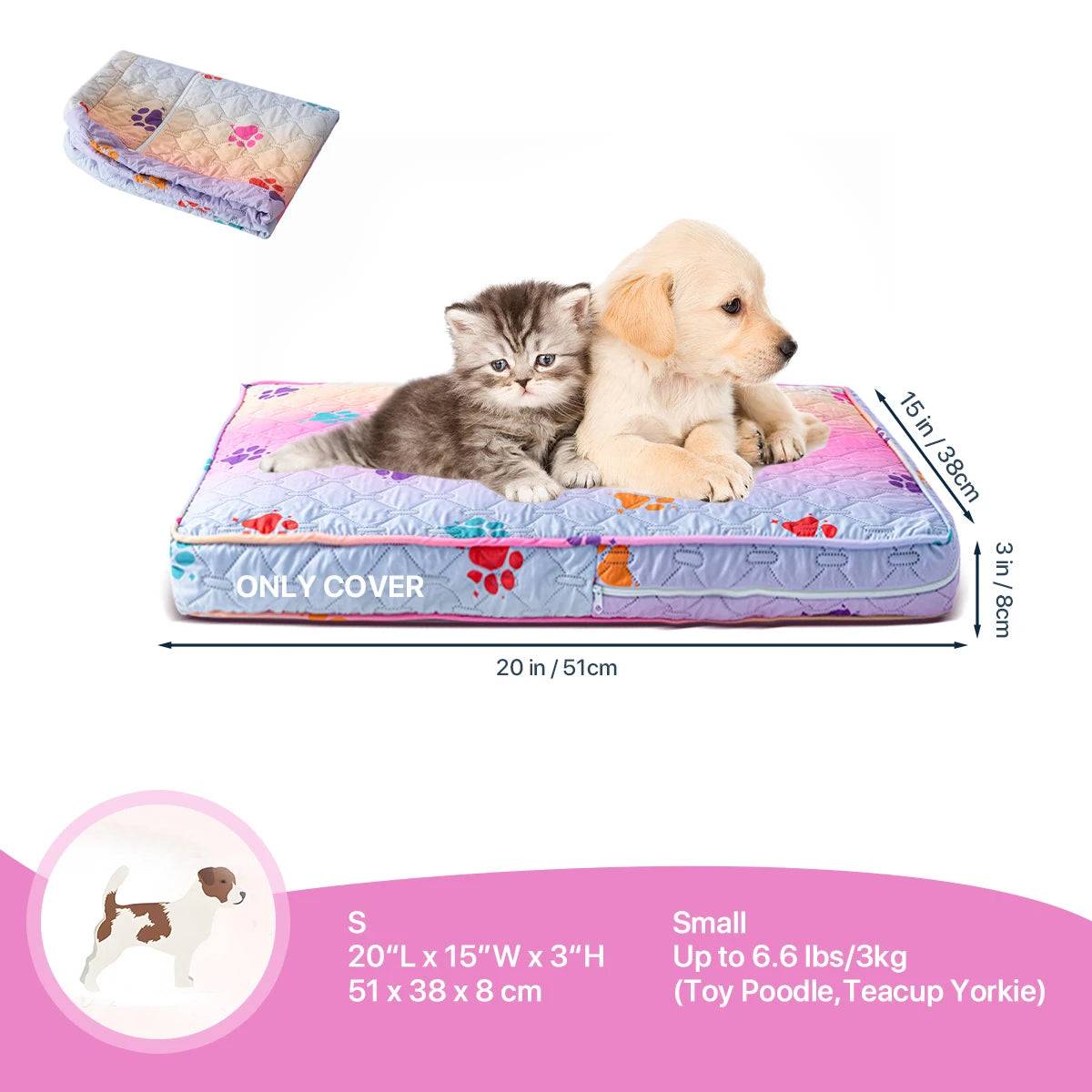 Orthopedic Dog Bed Washable Cover — Multi-Needle Quilted Foam Mat for Large Dogs & Crates - Rainbow Color S