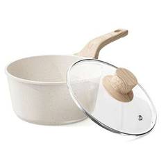 RIOVARM 20 cm kastrull induktionskastrull med lock granit non-stick 2,4L kastruller liten mjölkpanna non-stick belagd mjölkpanna - Ljusgrå
