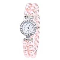 Ainiyo armbandsur damklockor smycken kvartsklocka pärlarmband rostfritt stål armband födelsedagspresent mode flickor kvinnor mor bästa vän damer armbandsur jul karneval presenter, #03-rosa,
