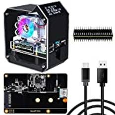 GeeekPi Raspberry Pi Mini Tower NAS Kit,Raspberry Pi ICE Tower Cooler med Raspberry Pi Ice Tower-fodral,RGB-fläkt,M.2 SATA SSD Storage Expansion Board för Raspberry Pi 4B