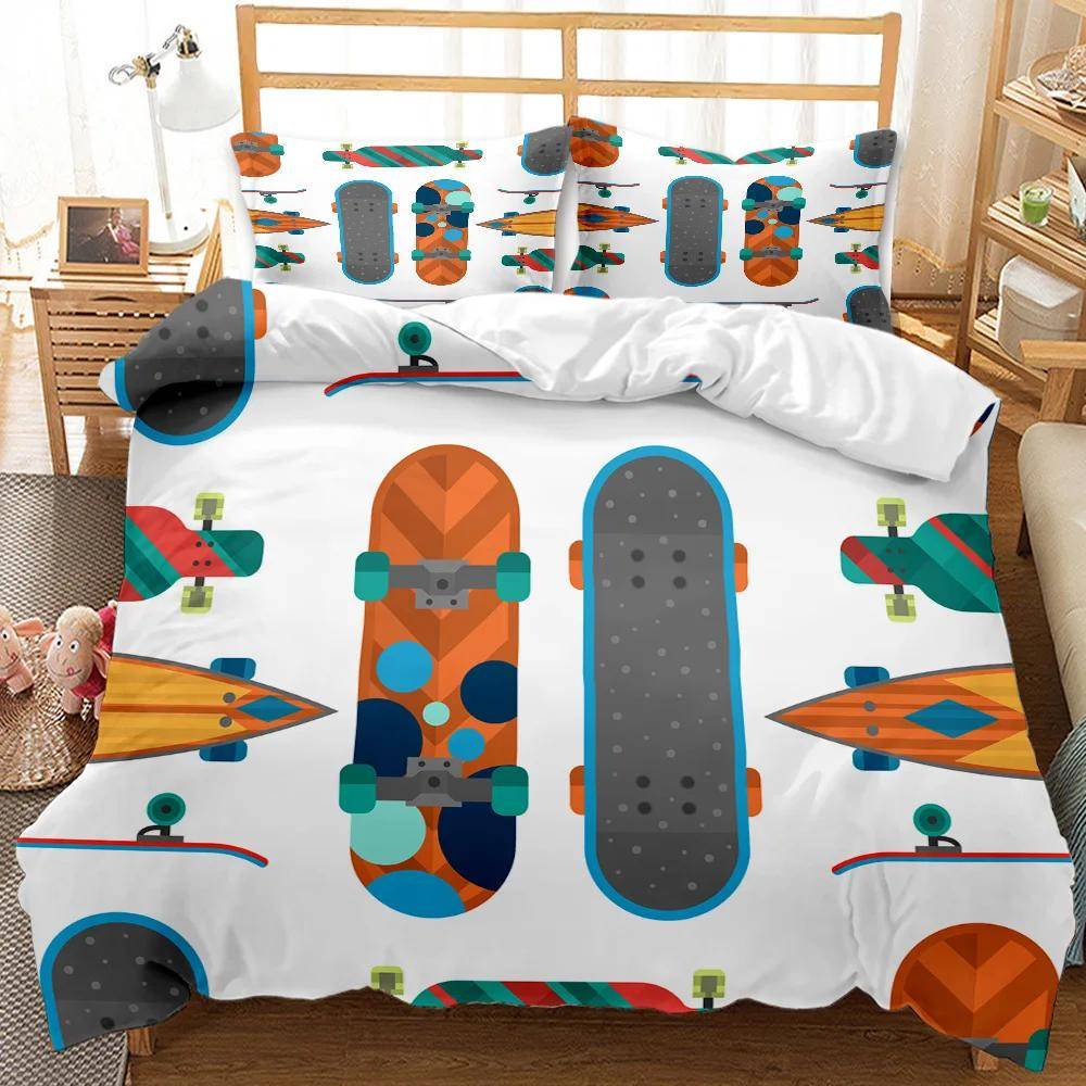 Skateboard Påslakanset Skateboardspelare Hip Hop Sängkläder Set Tonåringar Street Hobby Sport Hippie King Size Polyester Täcke 70x133cm 2pcs