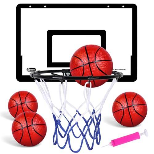 OSDUE Mini-basketkorgsset, för inomhus, för barn, väggmontering, med 4 bollar, set med basketkorg för dörr, för pojkar och flickor, utomhus och inomhus, present till barnens dag