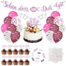 TZQFROCE 136 stycken dop nattvardsgång dekoration dop ballonger rosa med servetter nattvardsgång flicka nattvardsgång dekoration bordsdekoration för dop bordsdekoration flicka