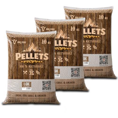 BBQ-TORO Oak Pellets i ekträ, 100 % | 30 kg | ekpellets för grill, rökning, pizzaugn med pellets och värmesystem | grillpellets
