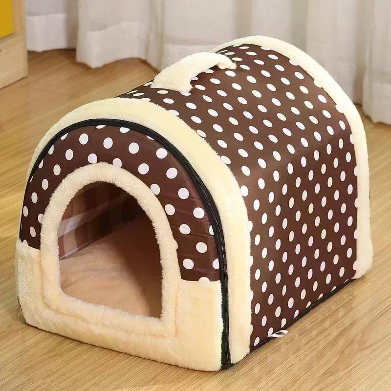 Hundhus inomhus Mjuk Mysig Hundkrottsäng Hopfällbar Avtagbar Varmhusbo med matta för små medelstora katter Djur Kennel