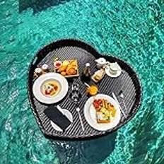 Rattan Floating Breakfast Tray, Floating Serving Trays Table Bar Rattan Woven Floating Food Tray, Pool Serving Trays for Swimming, Sandbars, Spas, Bath, and Parties Serving, White