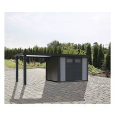 Redskapsbod TELLURIA Classico 2724 inkl. sidoutbyggnad vänster, hängränna 551x238cm ljusgrå