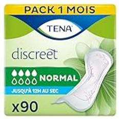 TENA Discreet Normal – 90 inlägg i månadspaket (6 x 15 stycken), individuellt förpackade – hygieninlägg för kvinnor – vid medelblåssvaghet och inkontinens