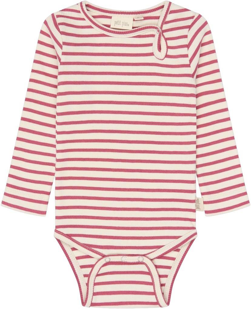 PETIT PIAO Ppsky L_S Body Stl. 86 cm unisex - Långärmad Från Magasin - Mauvewood Striped (86 cm)