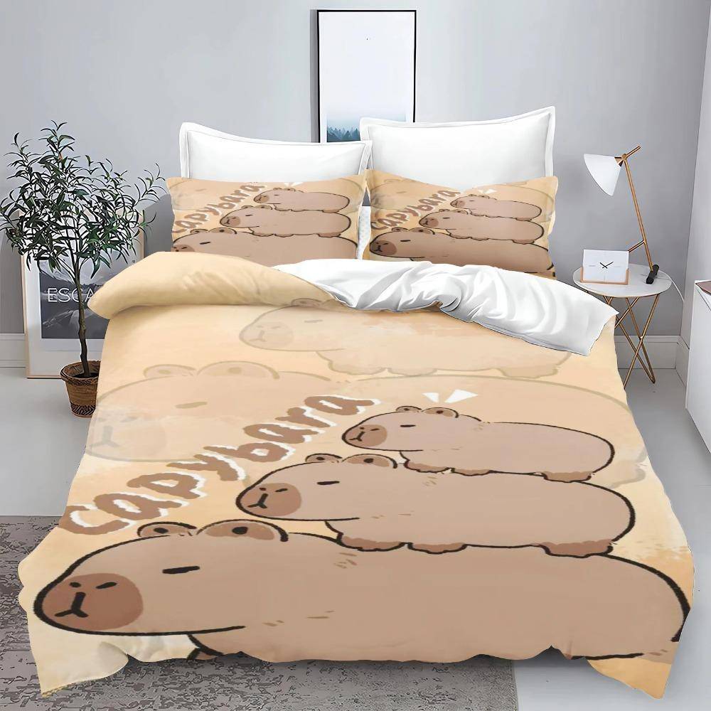 Capybara För Hem Täckpåseset 3d Barnsängkläder 100% Polyester Tryckt Söt Tecknad Täcke Lämplig Barn 140x210cm