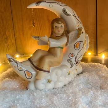 Goebel ängel på måne, med värmeljushållare
