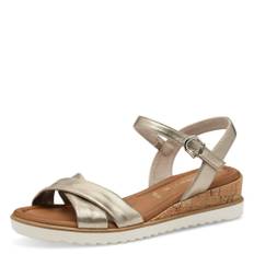 Tamaris Forti Low Wedge Sandals With Cork Heel Gold