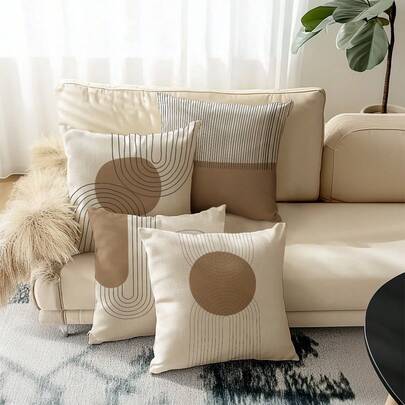 4 st. moderna minimalistiska linjestil örngott, bohemiska linjer prydnadskuddar, dragkedja, tvättbara, heminredning, dekorativa kuddfodral för soffa, - Kamel (40*40,45*45,30*50,50*50)
