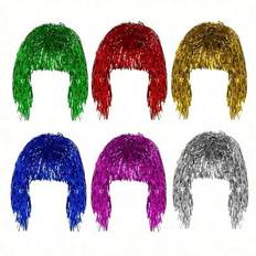 1 st metallfolieperuk, färgglad glitterperukhatt, discomaskeradperuk, rolig festhatt, folieglitterperuker kostym cosplay rolig glänsande hatt metallis - Multifärgad (Blå 1st,Blandade färger 6st,Silver 1 st,Röd 1 st)