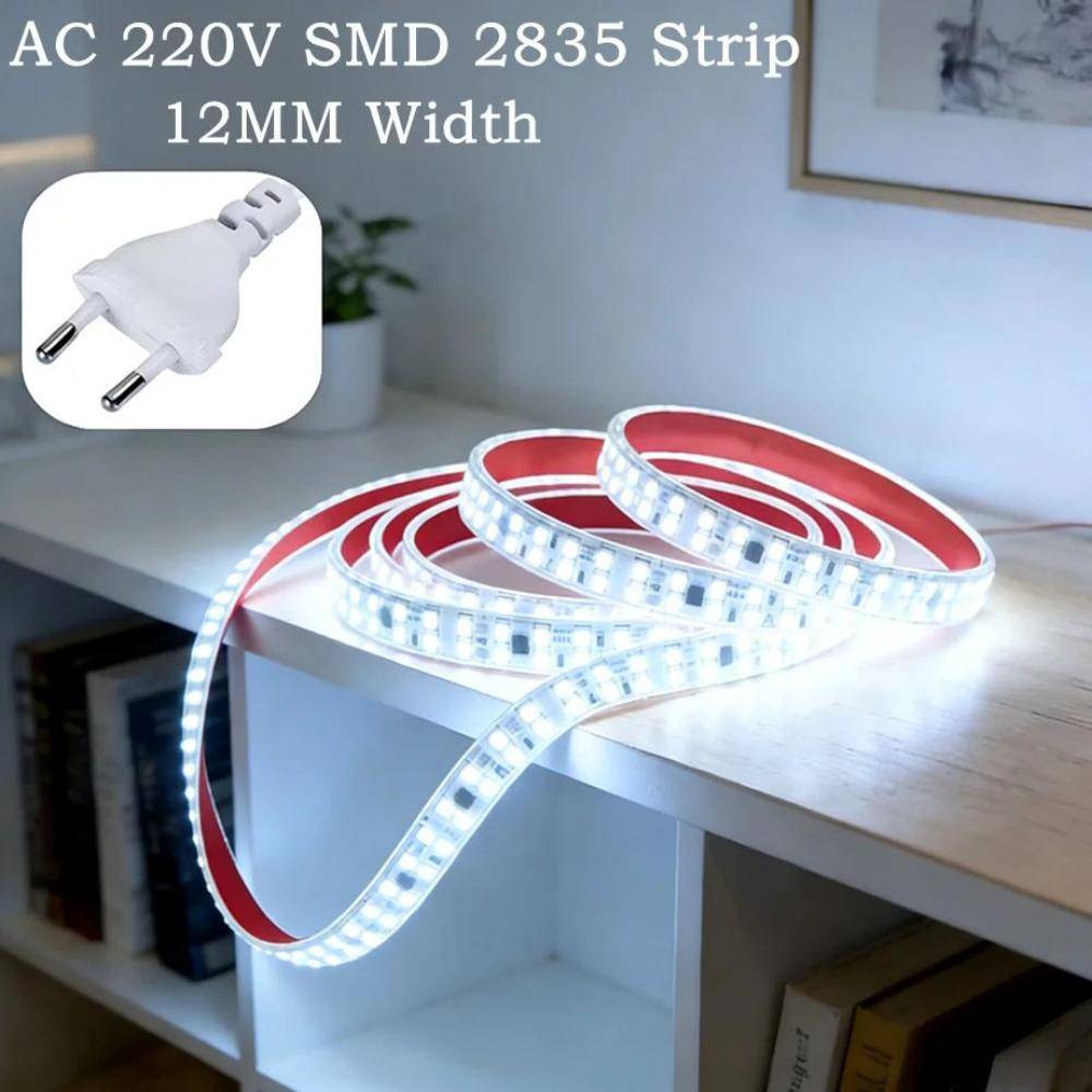 Dubbelradig LED-list 240 LED/M 12 MM Bredd SMD 2835 LED-list IP68 Vattentät Varm/Kall/Vit Ljus Med EU-kontakt AC220V Flexibel Klippbar Mjuk Lampa