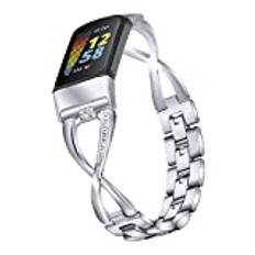 Chofit Ersättningsarmband kompatibelt med Fitbit Charge 6/Charge 5, band av metall i rostfritt stål, X-format kedjearmband, tillbehör för Charge 5 Activity Tracker