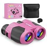BNISE kompakt kikare för vuxna och barn, 10 x 25, verklig optik för utomhusbruk, resor och camping, rosa