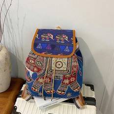 Retro Embroidered Knitted Backpack, Casual Bag, Cloth Bag, Bucket Bag, Bookbag, National Style Bag, Cloth Artistic Backpack, Casual Animal Drawstring - Multicolor