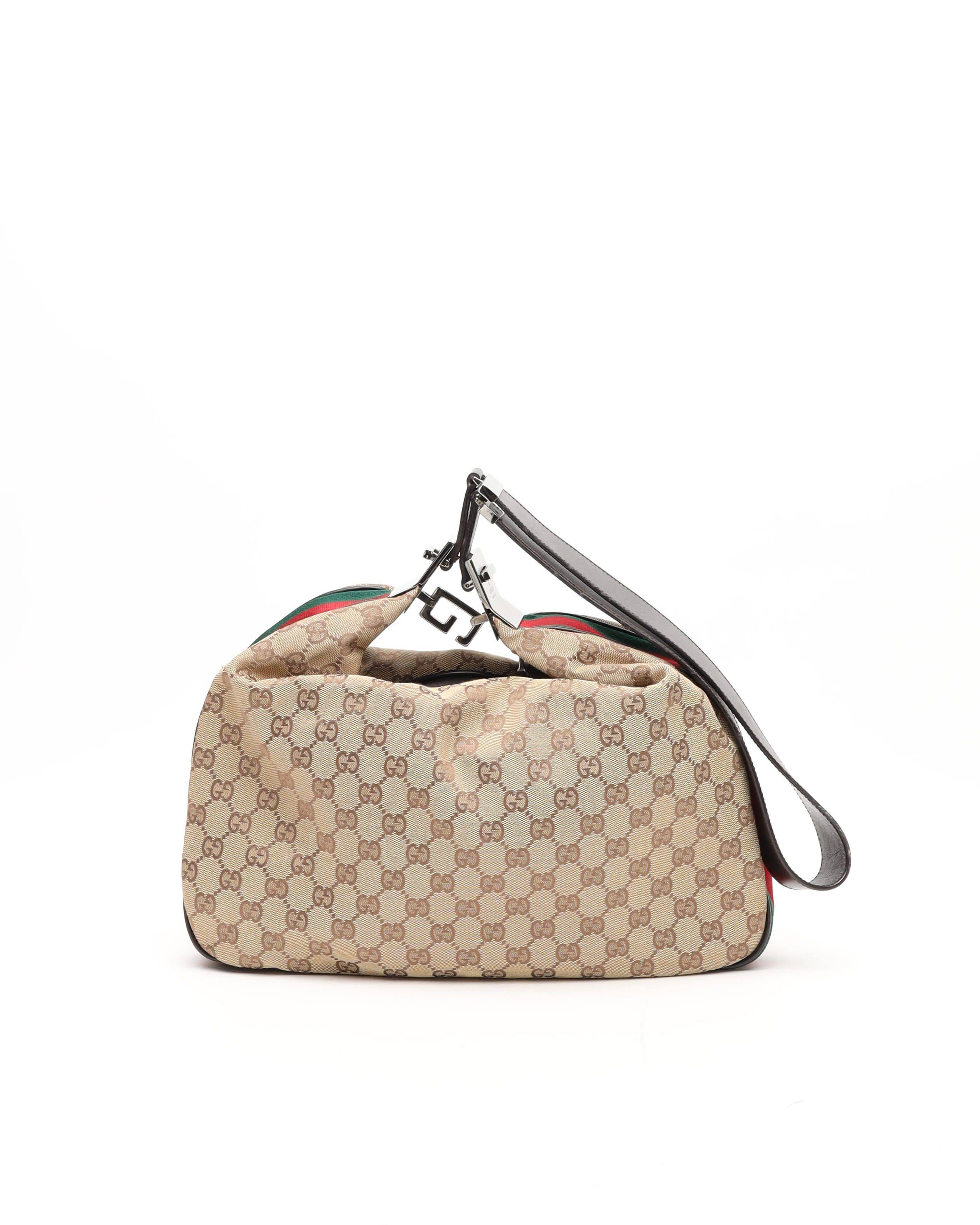 Gucci GG Web Attache Shoulder Bag - Beige (25x36x6 cm)