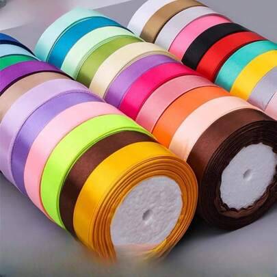 25 yards 2 cm brett band satinrosblomband för bröllopspresentinslagning dekoration gör-det-själv-pyssel, - Multifärgad (Multi-size)