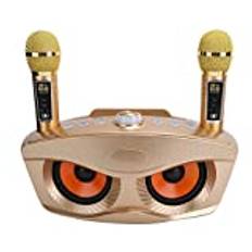 Bärbar karaokemaskin för vuxna och barn, 2 × 15 W uppladdningsbar Bluetooth 4.2 högtalare med 2 trådlös mikrofon, stöd för Bluetooth/litet minneskort/USB/AUX/FM/Karaok(Guld)