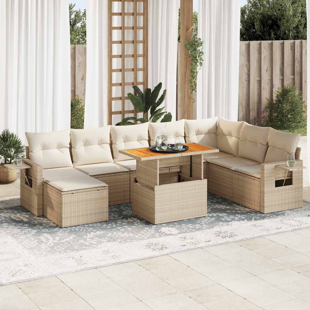 Sofasæt Til Haven 9 Dele Med Hynder Polyrattan - Beige og cremefarvet / Med opbevaring