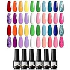 ROSALIND 20 Färger Gel Nagellack Set, Röd Rosa Gul Grön Blå Lila Glitter Färg Shellac Gellack, 7ml Gel Nail Polish Använd med UV LED Lampa, Manikyr Kit Halv Permanent 20pcs