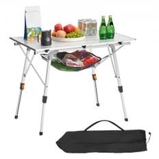 VEVOR Foldbart Campingbord, Bærbare Sideborde i Sammenklappeligt Stativ, Letvægts Strandbord i Aluminium med Justerbar Højde, Topnetlag og Bæretaske, Til Udendørs Grill, Tailgating, Picnic, Rejser, Sølv