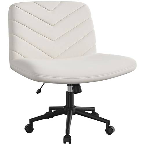 Yaheetech Homeoffice Stuhl aus Stoff in Leinenoptik, Ergonomischer Bürostuhl, Schreibtischstuhl mit breiter Sitzfläche, Höhenverstellbarer Drehstuhl ohne Rollen als Schneidersitz-Stuhl Beige