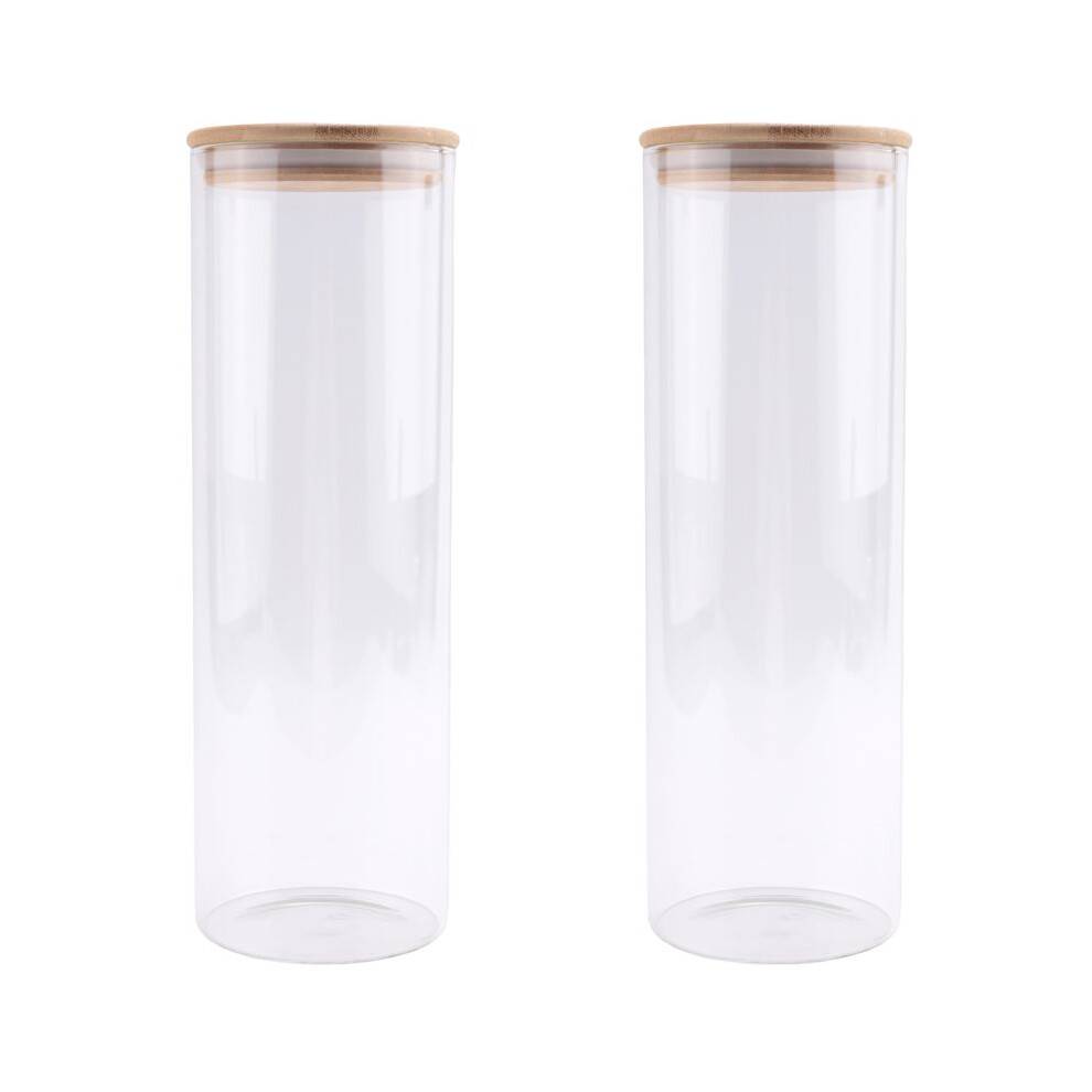 Glass Storage Containers Set of 2 71Oz Tall Spaghetti Jars with Bamboo Lids - Kitchen Food Storage Canisters for Pasta