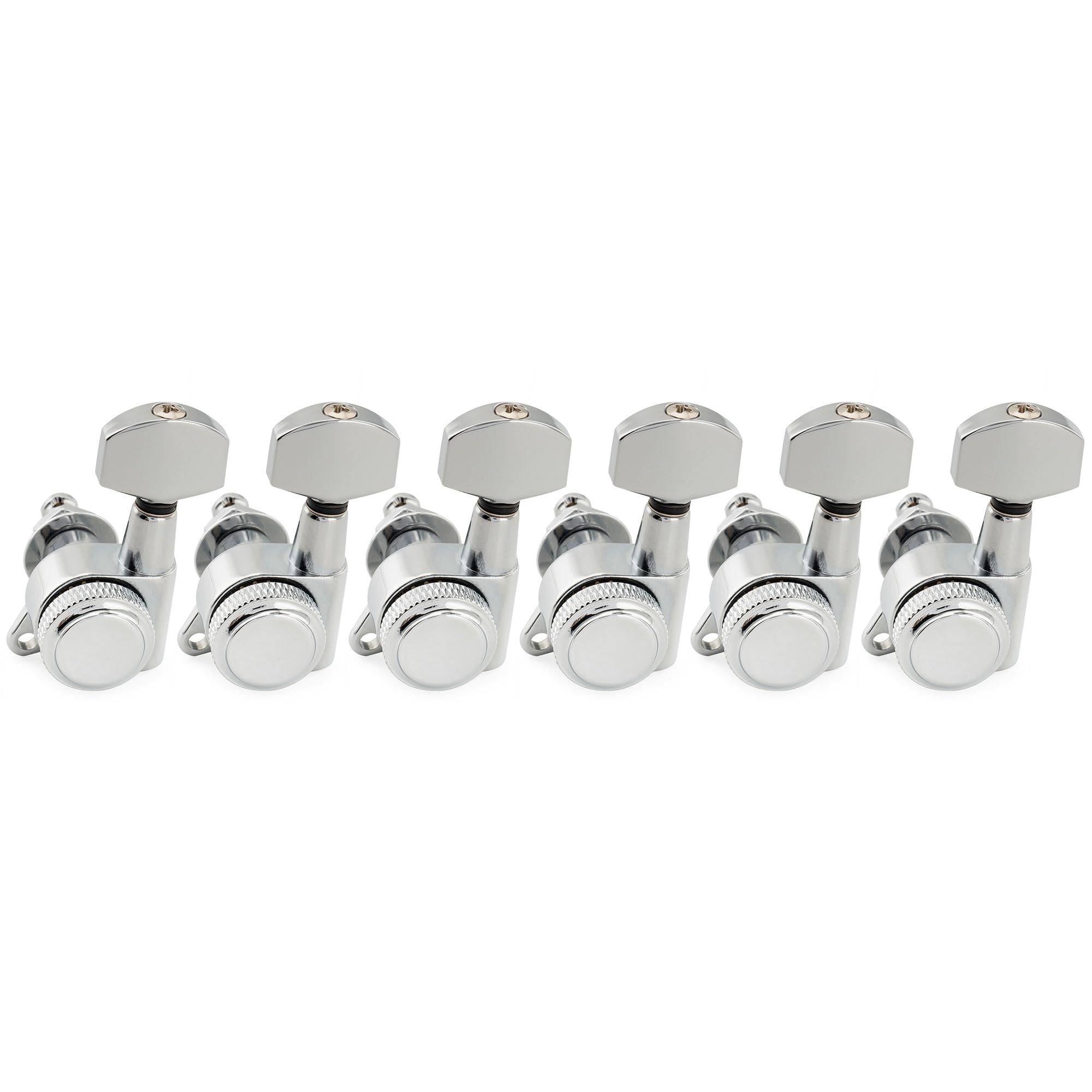 Musiclily Pro Locking Gear Hex for and Electric Chrome Left-Handed 6-In-Line Tuners, 181 Ratio, Button, 45-Degree Screw, Stratocaster, Telecaster,