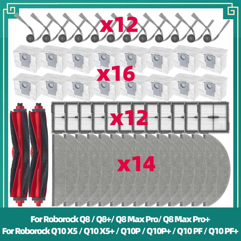 Passar för Roborock Q10 X5/Q10 X5+/Q10P/Q10P+/Q10 PF/Q10 PF+/Q8/Q8+/Q8 Max Pro Delar Huvudsidoborste Filter Moppduk Dammbehållare Kit