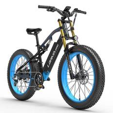 Lankeleisi RV700 1000W 26" Fat Bike Full Suspension E-Mountainbike 48V 16Ah E-MTB - Blue