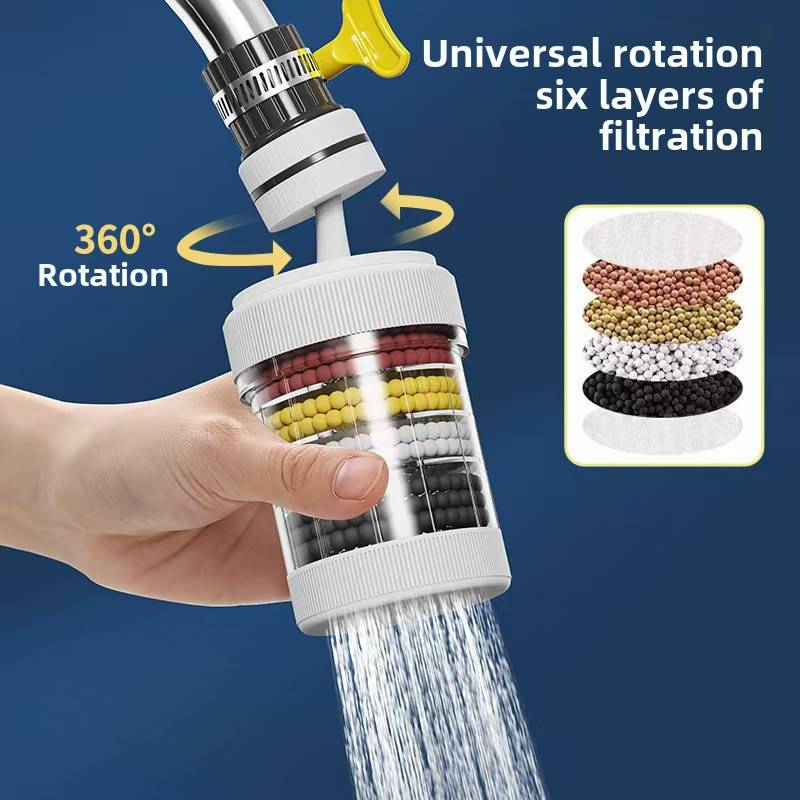 TEMU 6-layer Water Filter Tap Purifier With 360° Rotation - Universal Faucet Aerator For Home Kitchen And Bathroom, Reducing Water Waste, , Filtration System, Tap Filter