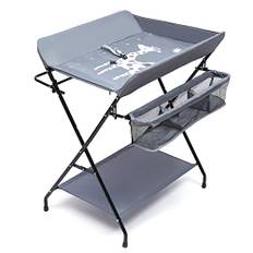 Skötkombination för baby – bärbart fällbart skötbord skötbord baby med säkerhetsbälte och förvaringsfack, skötmatta för resor skyddar midjan 80 x 63 x 96 cm (grå)