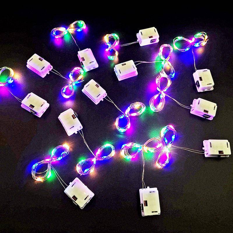 LED Koppartrådslampa Knapp Batterilåda Lampa Tårta Bukett Dekorativ Ljusslinga Justerbar Blinkande Krans Små Färgade Lampor blue