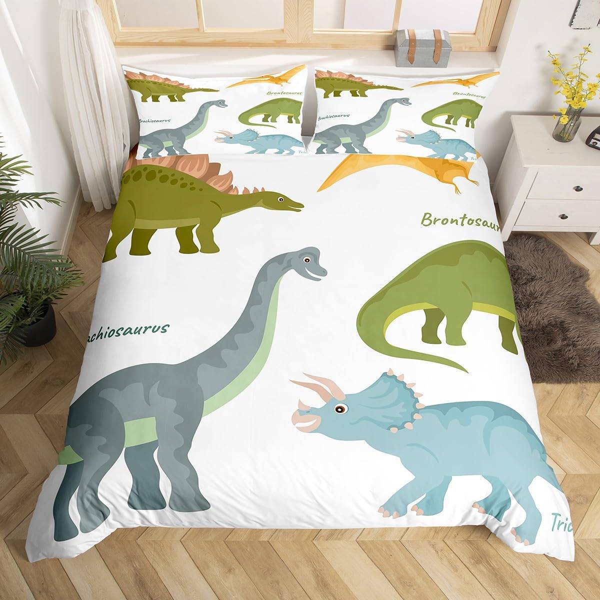 Dinosaurie Påslakan Pojkar Flickor Söt Tecknad Vild Dino Sängkläder Set för Barn Djungeldjur Täckeöverdrag Kawaii Quiltöverdrag AU Single(140x210cm)