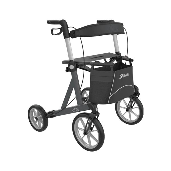 Lion letvægtsrollator med store hjul - Grå - Sædehøjde 62.