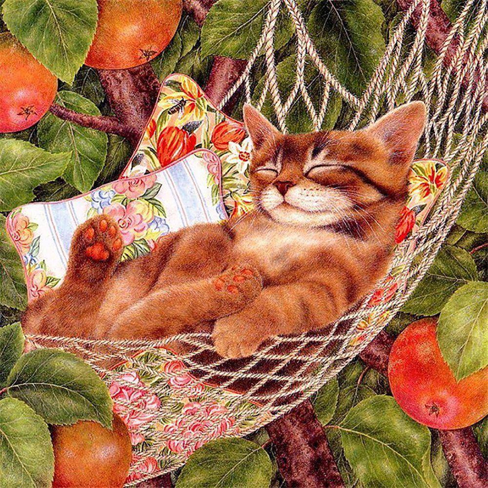 5D DIY Diamantmålning Brun katt Broderi Korsstygn Strassmosaik Heminredning 30X30CM