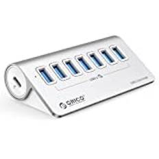 ORICO USB-hub, USB 3.2 Gen 2-hub, 7-port USB-distributör med 10 Gbps High Speed dataöverföring, aluminium USB C-splitter med 1 m USB C-kabel rätvinklig för iMac, iMac Pro, skrivbord