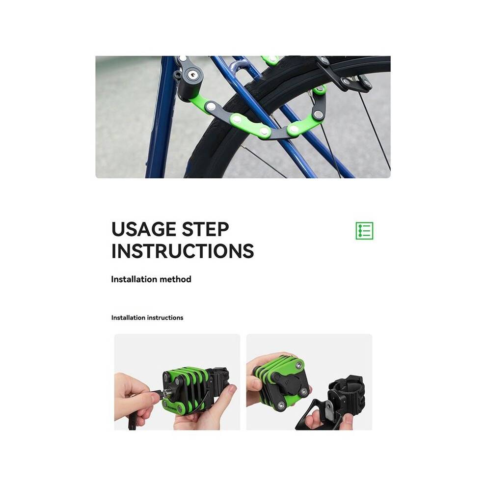 ROCKBROS Bike Lock Anti Theft Bicycle Lock Portable Foldable Chain Cycling Hamburg Lock Black+Green
