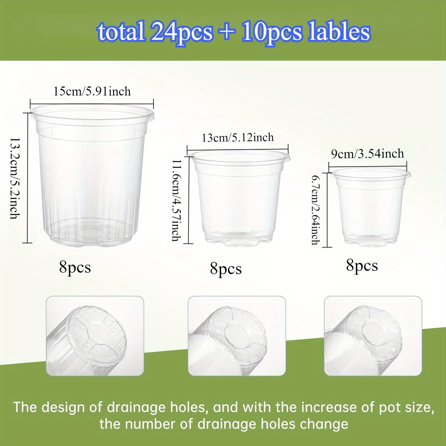 TEMU Set Of 24 Transparent Nursery Pots Designed For Planting, Featuring Drainage Holes And High , Along With 10 Plant Labels For Seed Starting. Gardening Gift Home Decor