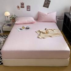 1pc Soft Solid Color Fitted Sheet - Slightly Deeper Pocket Mattress Protector (38cm / 15in Deep) - Deep Modern Mattress Cover & Bed Pad Cover For All - Pink - Multi-size