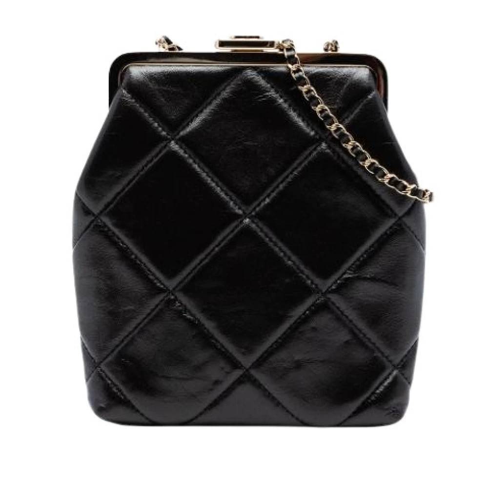 Chanel Vintage Pre-owned Quilted Lambskin Kiss Lock Crossbody - Vintage - Dame - Sort - ONE SIZE - Uld