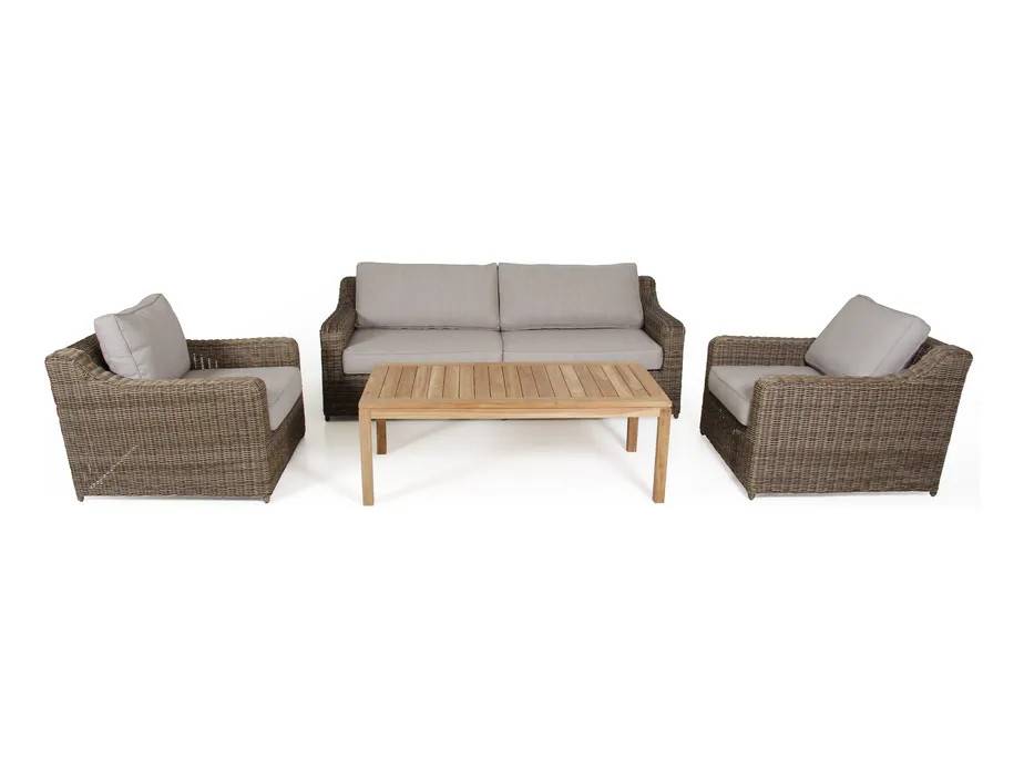 Brafab Glendon soffgrupp Rustik med beige dyna 3-sitssoffa & 2 fåtöljer