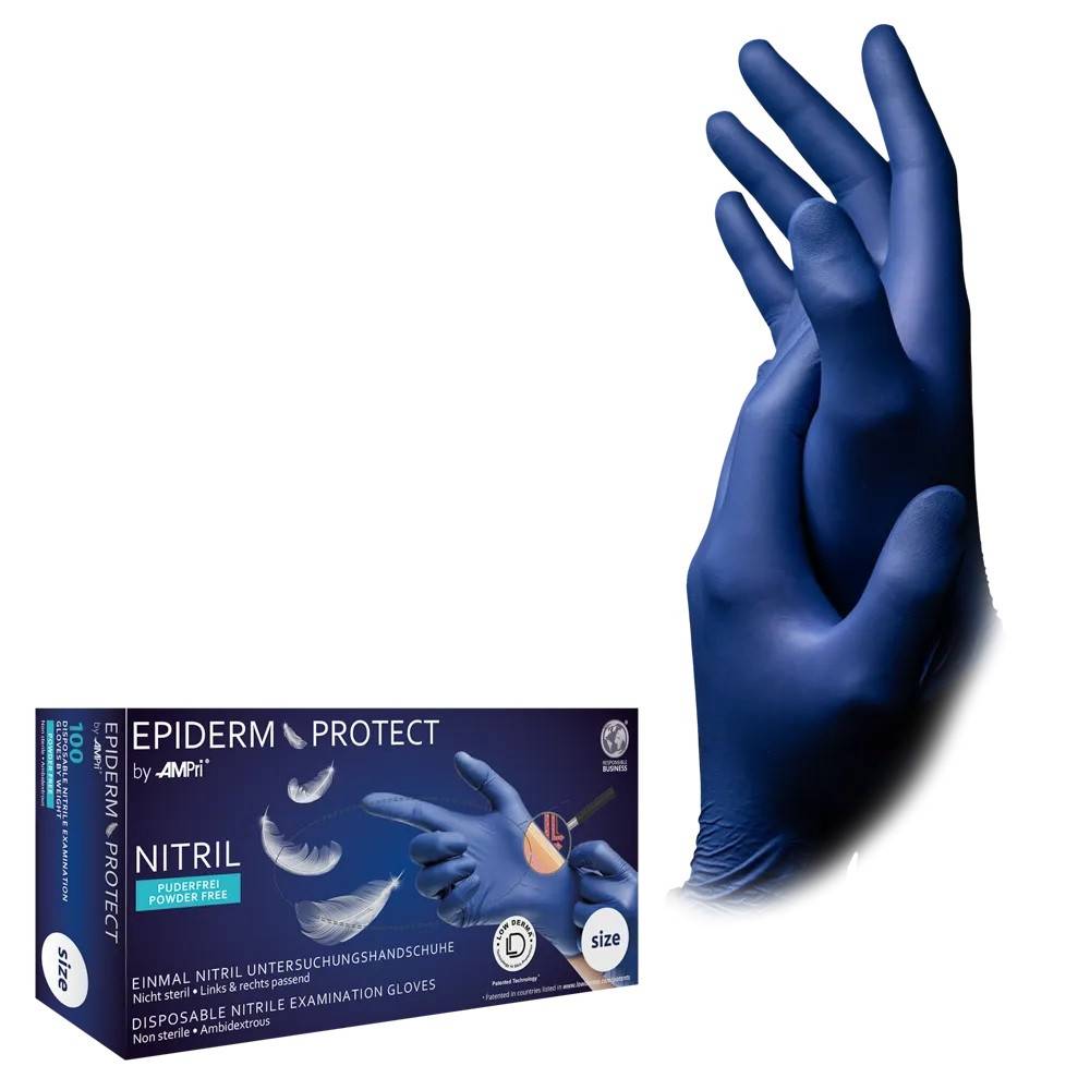 AMPri Nitrilhandske EpidermProtec Blå XL Acceleratorfri og pudderfri (P-01166-XL)