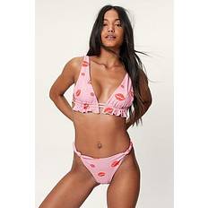 Recycled Lip Print High Apex Ruffle Bikini - pink - 36