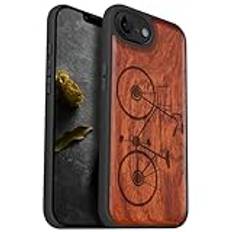 Carveit Träfodral för iPhone 16e Case [Naturligt trä & svart mjuk TPU] premium Stötsäkert Bumper Hybridfodral kompatibelt med iPhone 16e fodral (Reste sig-Cykel)