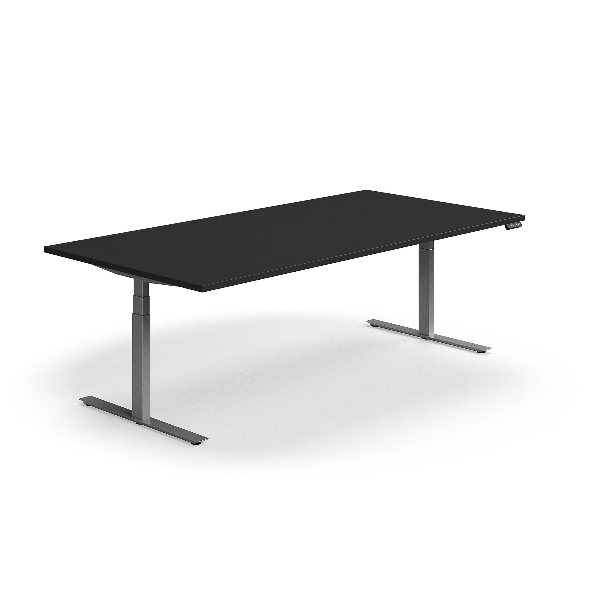 Konferensbord QBUS, höj- och sänkbart, 2400x1200 mm, rektangulärt, silver, svart